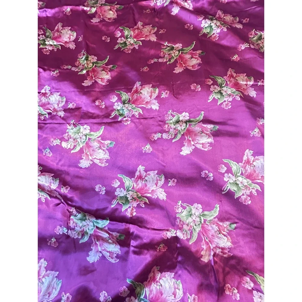 April Cornell Auberge Collection Pink Floral Striped Square Tablecloth Rayon